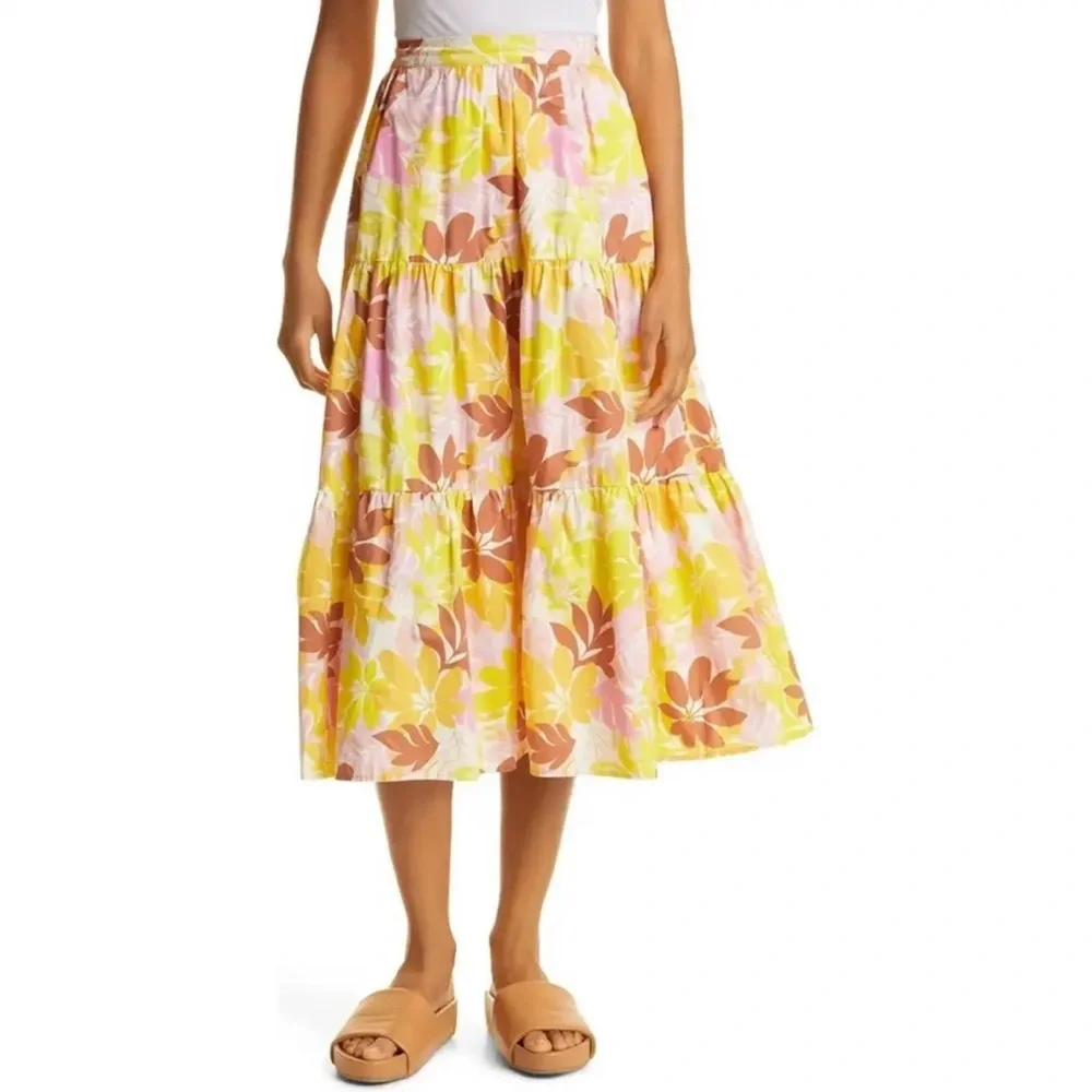 Xirena Angeline Tiered Cotton Skirt in Pink Lemonade